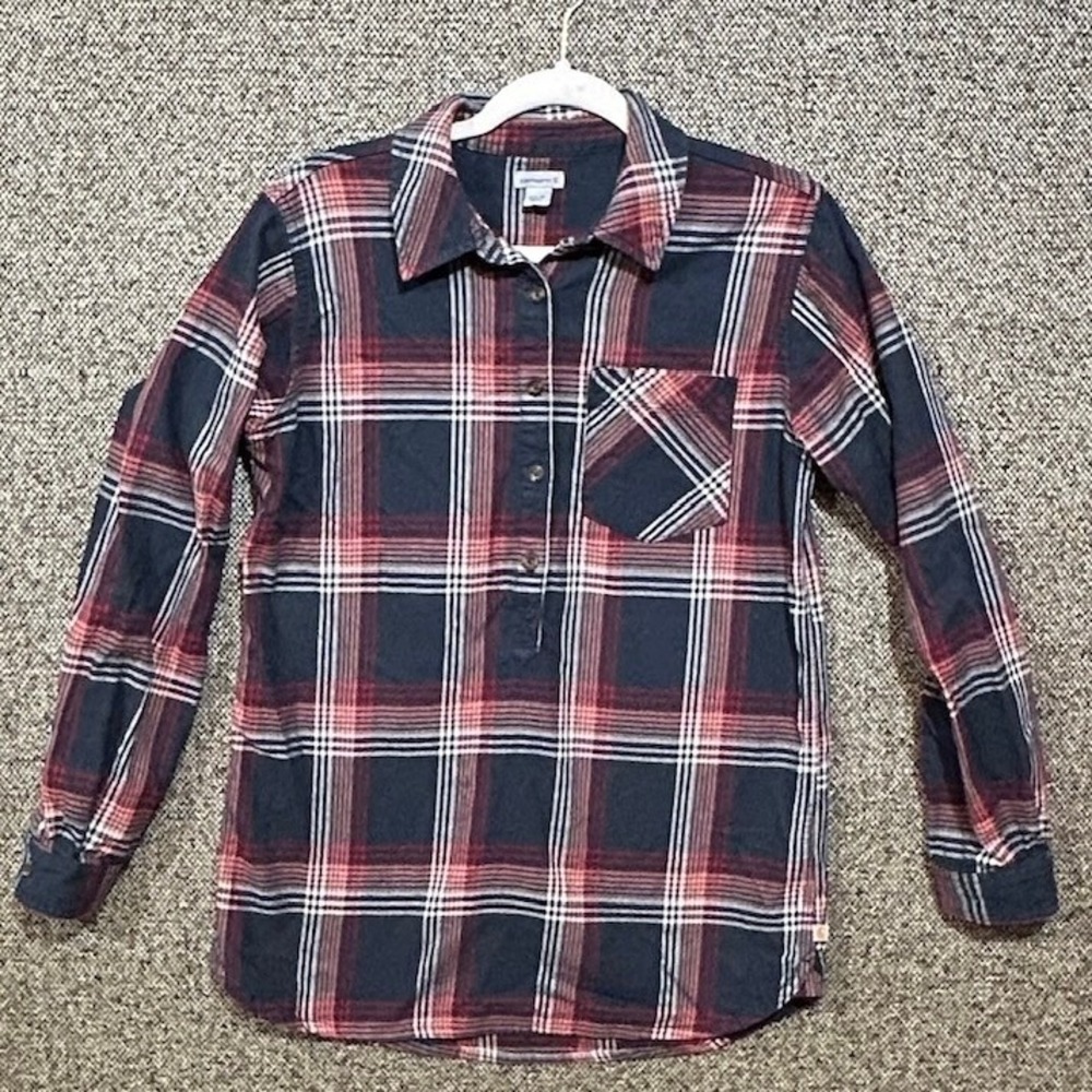 Modern Carhartt Girls Plaid Flannel Pullover Shirt Red Navy Blue Cotton S 4/6